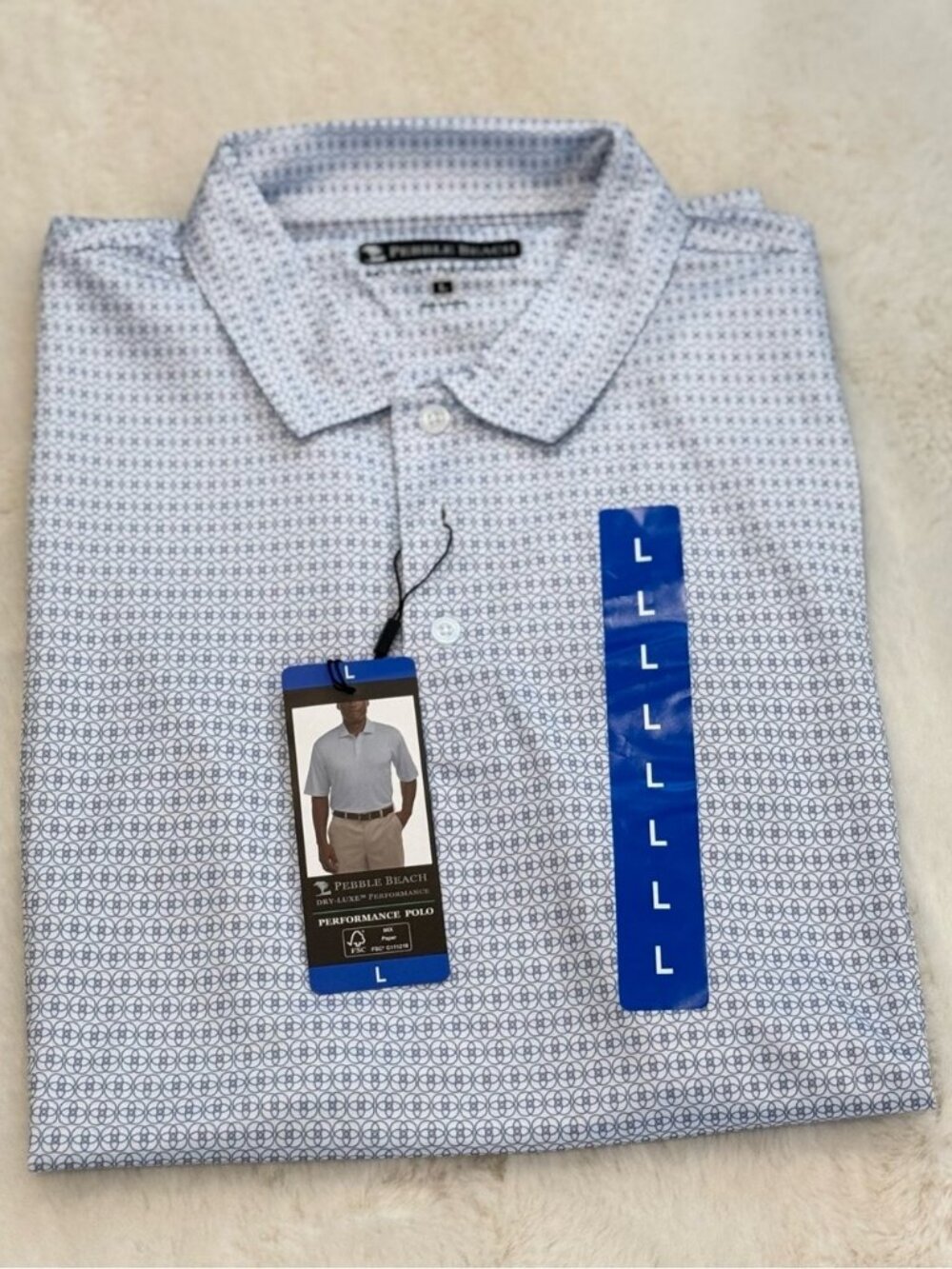 NEW Pebble Beach Men's Performance Polo Golf Shirt L NWT Blue Moisture Wick